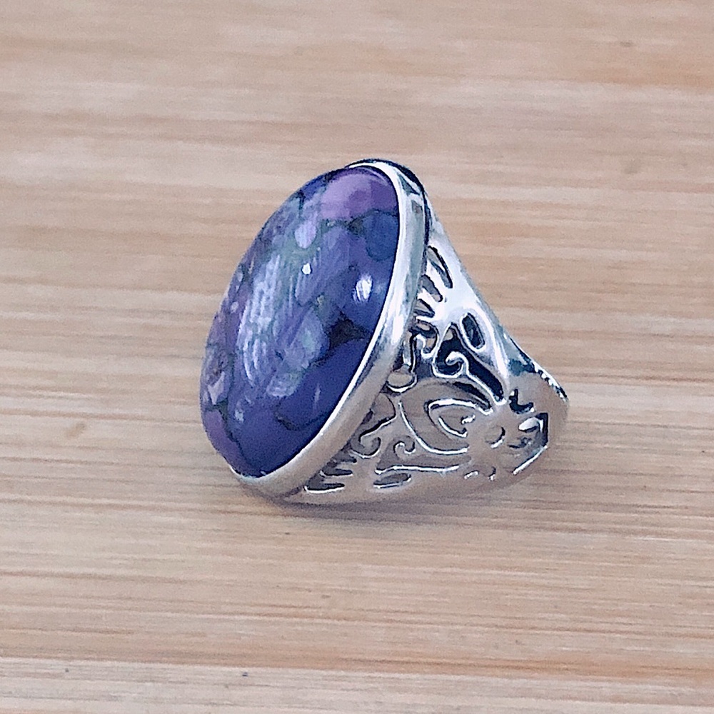 $78  Purple Turquoise Estate Ring  Sterling Size 9 & 1/2  Marked * G8 925 CHINA